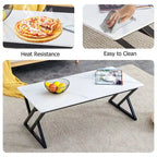 Modern Minimalist Style Marble Patterned Coffee Table With Black Metal Legs, Game Table, Tea Table