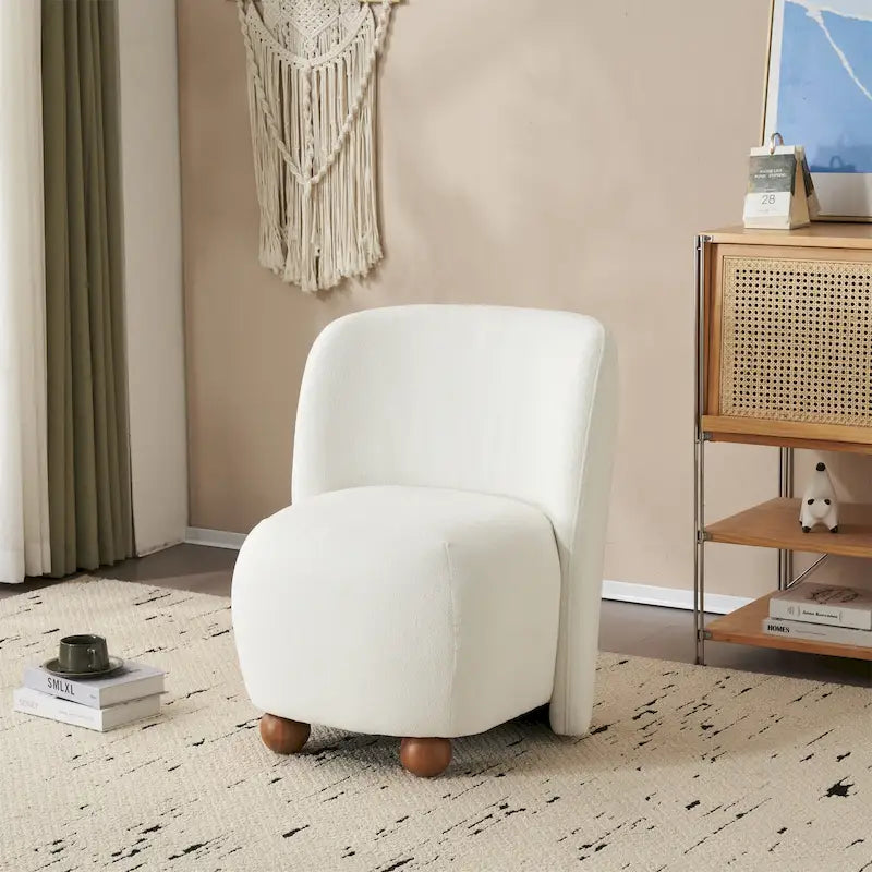 - Eliana Modern Teddy Fabric Accent Chair with Curved Backrest and Legs