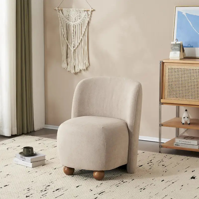 - Eliana Modern Teddy Fabric Accent Chair with Curved Backrest and Legs