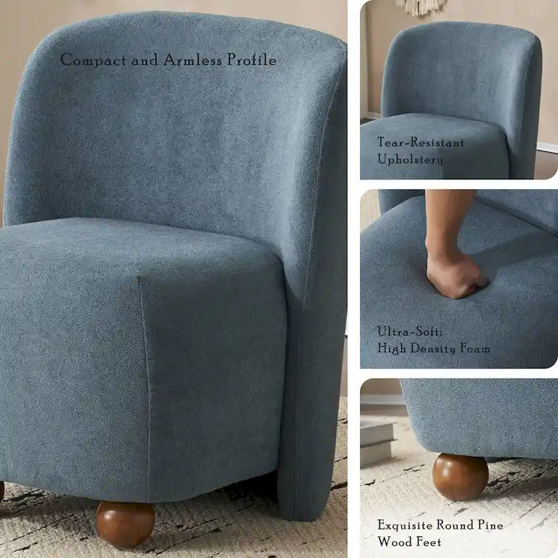 - Eliana Modern Teddy Fabric Accent Chair with Curved Backrest and Legs