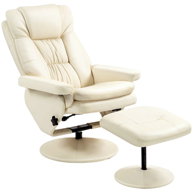 Adjustable PU Leather Lounge Chair Swivel Recliner Chair Padded High Back Armchair with Ottoman and Wood Base