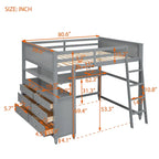 Full Size Loft Bed with Drawers and Desk, Wooden Loft Bed with Shelves - White