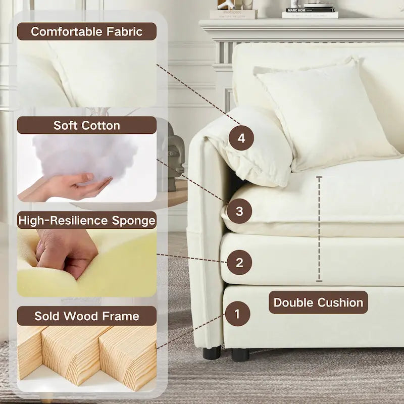 3-Piece Chenille Cloud Sofa & Armchair Set with Deep Seats & 3 Pillows
