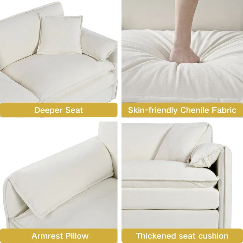 3-Piece Chenille Cloud Sofa & Armchair Set with Deep Seats & 3 Pillows