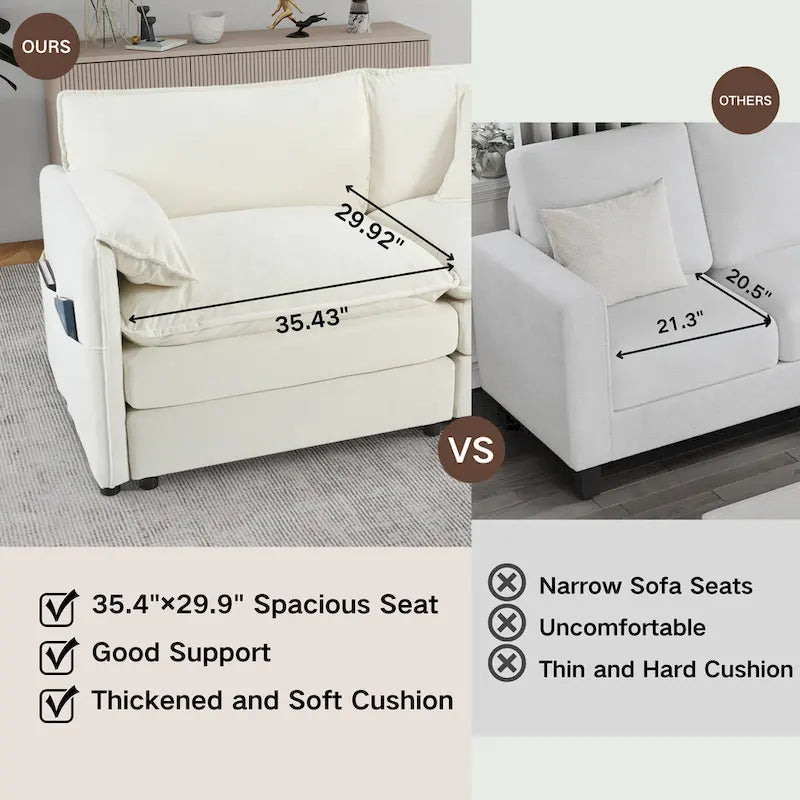 3-Piece Chenille Cloud Sofa & Armchair Set with Deep Seats & 3 Pillows