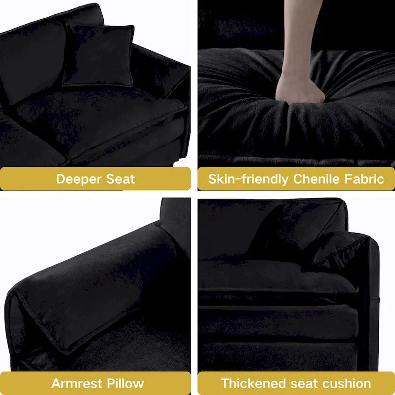 3-Piece Chenille Cloud Sofa & Armchair Set with Deep Seats & 3 Pillows