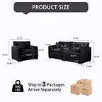 3-Piece Chenille Cloud Sofa & Armchair Set with Deep Seats & 3 Pillows