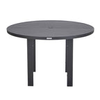 Round Dining Table Powder-Coated Aluminum Top with Slatted Design and Umbrella Hole for Family Gatherings & Parties