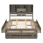 Gray Queen Size Modern Wooden Bed with Storage Headboard and 8 Drawers