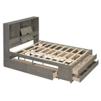 Gray Queen Size Modern Wooden Bed with Storage Headboard and 8 Drawers