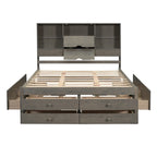 Gray Queen Size Modern Wooden Bed with Storage Headboard and 8 Drawers