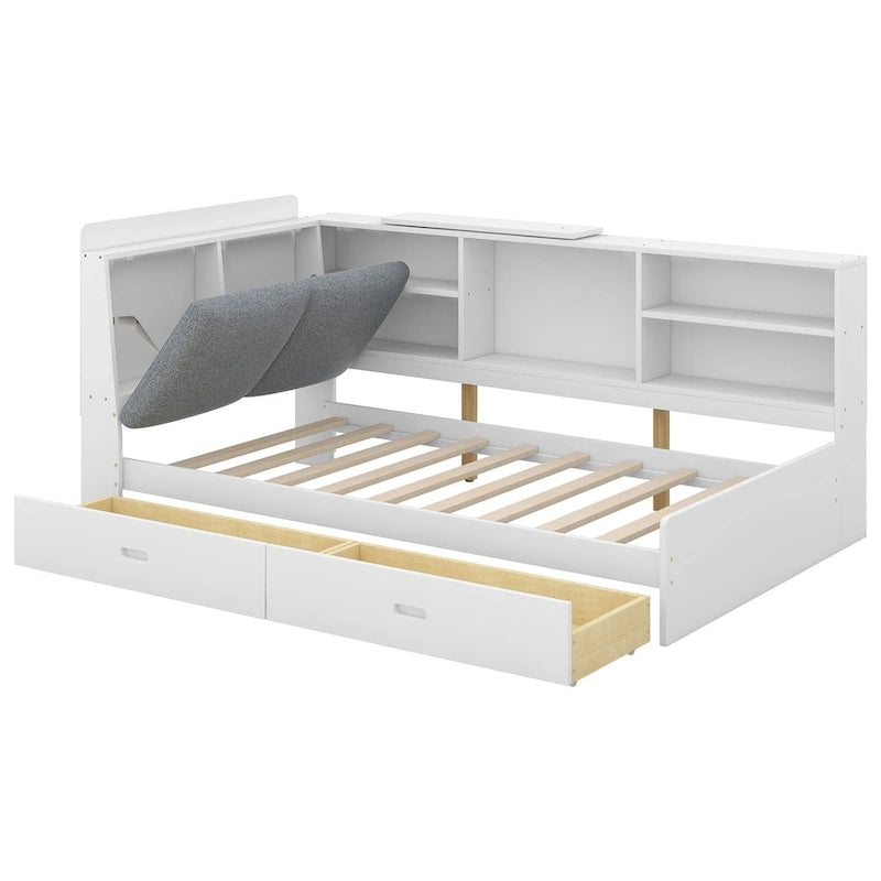 King Size Upholstered Bed with Storage Headboard and Trundle