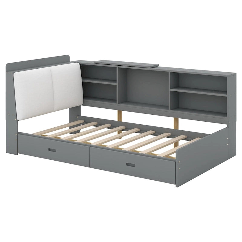 King Size Upholstered Bed with Storage Headboard and Trundle