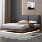 Queen Velvet Floating Platform Bed with Sensor Light