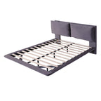 Queen Velvet Floating Platform Bed with Sensor Light