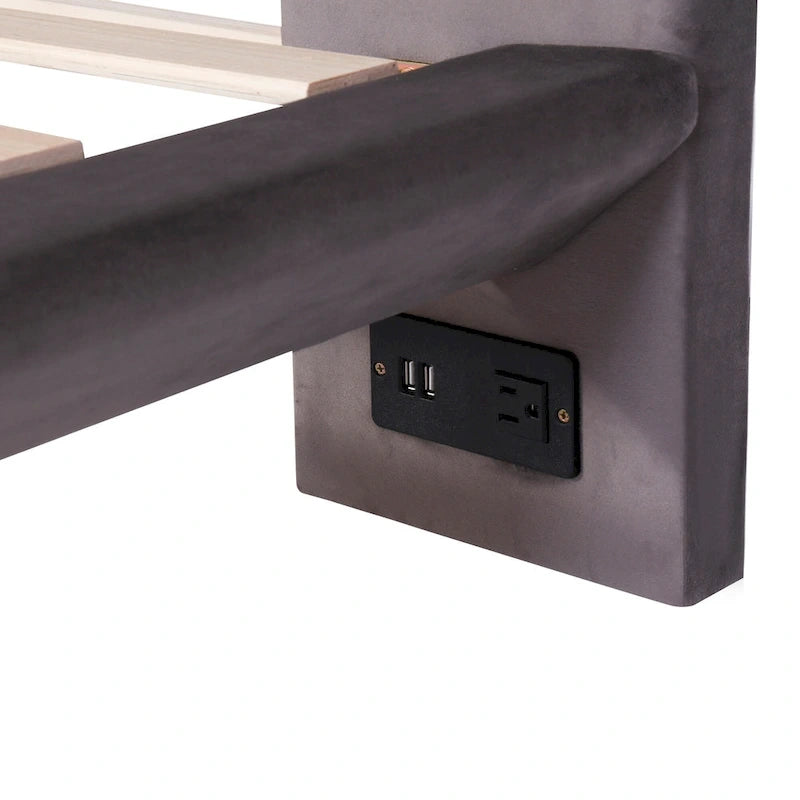 Queen Velvet Floating Platform Bed with Sensor Light