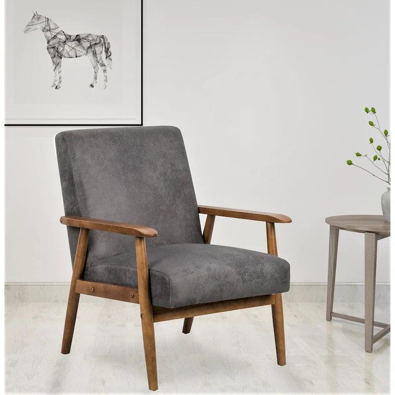Wood/ Leather-look Microfiber Padded Seat Chair