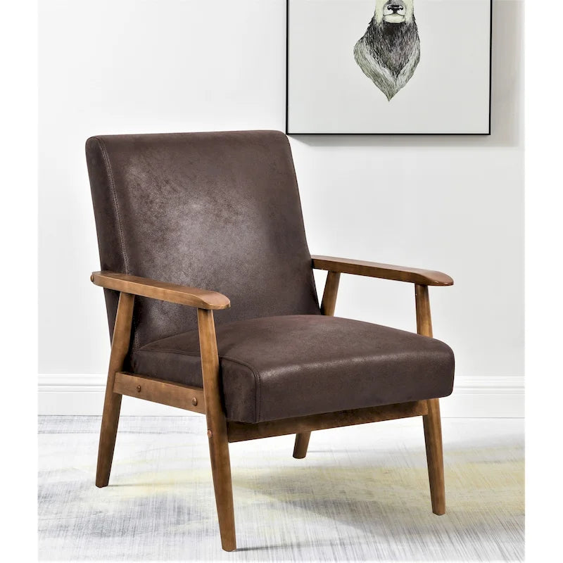 Wood/ Leather-look Microfiber Padded Seat Chair