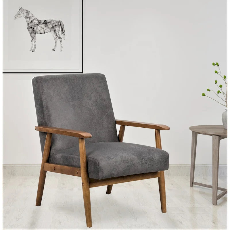 Wood/ Leather-look Microfiber Padded Seat Chair