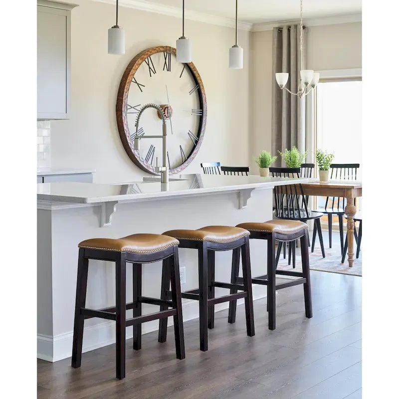 Julian 26 Counter Height Espresso Bar Stool with Tan Faux Leather Seat
