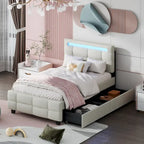 Twin Size Upholstered Platform Bed with LED Frame and 2 Drawers