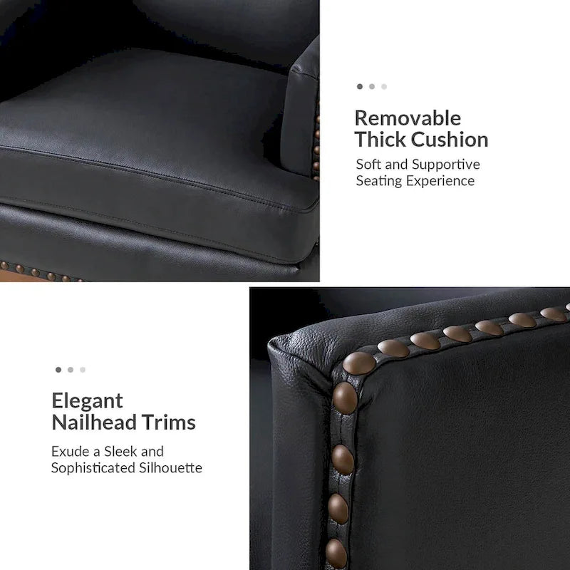 Lourdes Genuine Leather Armchair with Solid Wood Frame and Removable Seat Cushion,Set of 2 by