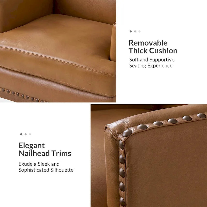 Lourdes Genuine Leather Armchair with Solid Wood Frame and Removable Seat Cushion,Set of 2 by
