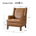 Lourdes Genuine Leather Armchair with Solid Wood Frame and Removable Seat Cushion,Set of 2 by