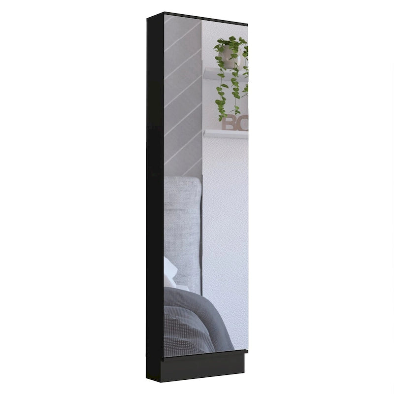 Shoe Rack Chimg, Mirror, Five Interior Shelves, Single Door Cabinet, White Finish