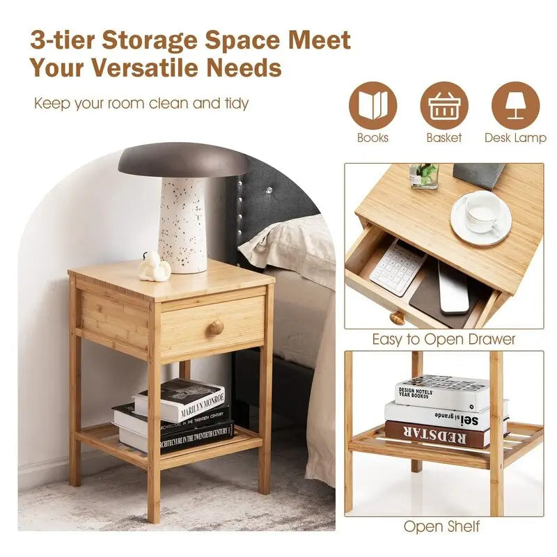 Bamboo End Table Set of 2 - 16D x 16W x 24H