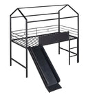 Merax Metal Twin House Loft Bed with Two-sided writable Wooden Board, Slide