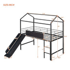 Merax Metal Twin House Loft Bed with Two-sided writable Wooden Board, Slide
