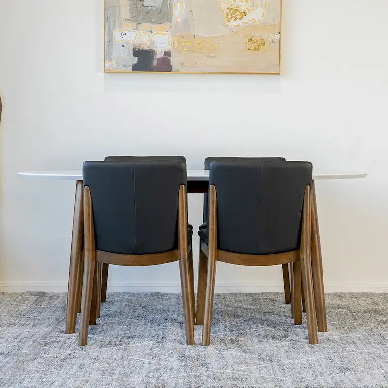 Kailea 5-Piece Mid-Century Modern Oval Dining Table with 4 Vegan Leather Dining Chairs in Black