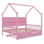 Full Solid Wood House Day Bed with Trundle