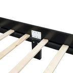 Queen Size Wooden Platform Bed with Natural Rattan Headboard