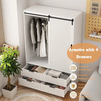 Tall Bedroom Armoire Wardrobe Closet Clothing Storage Cabinet with Hanging Rod Barn Door Drawers Open Shelves,White